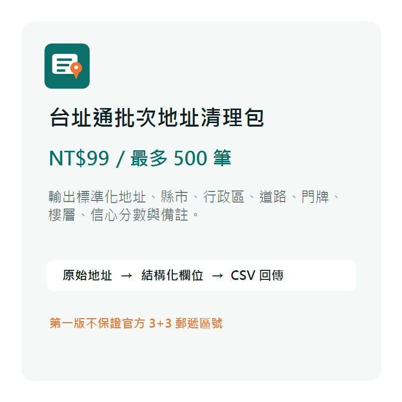 台址通 NT$99 批次地址清理包商品圖